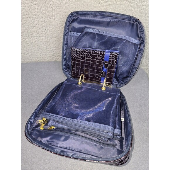 SeneGence Cosmetic Makeup Travel Bag Zipper Case With Mirror Set Faux Crocodile - Picture 8 of 14